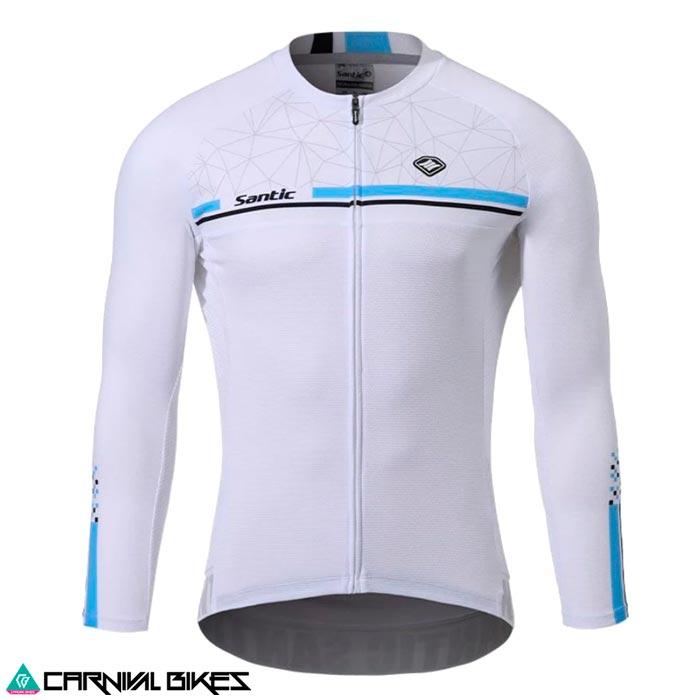 carnivalbikes-TRICOTA-jersey-karen-ii-manga larga SANTIC-HOMBRE-blanco-azul-tienda-venta-ciclismo-triatlon-chile-envio-a-todo-el-pais