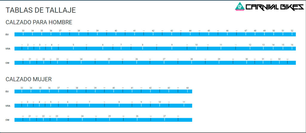 carnivalbikes-chile tabla-de-tallas-shimano-size-guide-zapatillas-calzado-mtb-ruta-triatlon-enduro-tienda envio a todo el pais