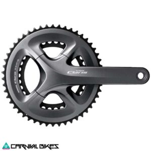 Vista frontal del volante ruta Shimano FC-R2000 Claris Compact 50x34
