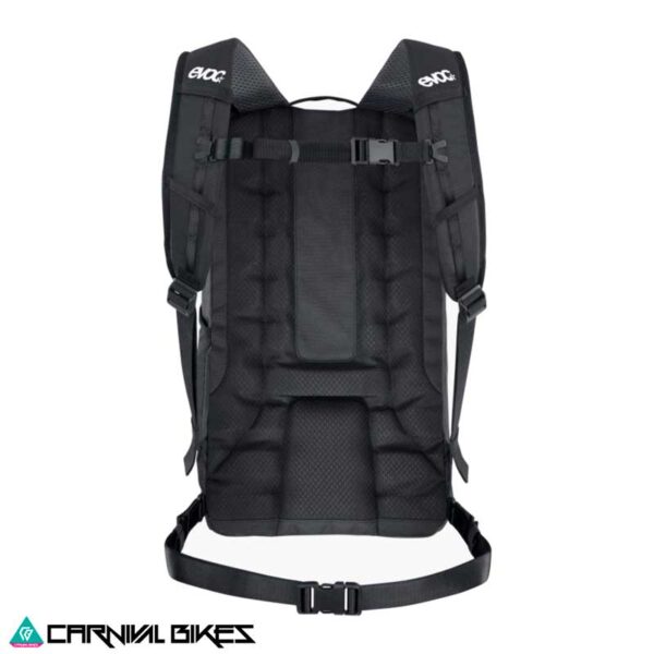 Mochila Evoc Commute 22L negra vista trasera con correas