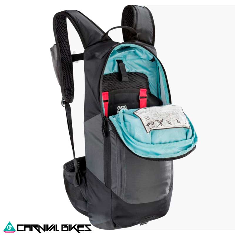 Mochila Evoc FR Lite Race 10L Gris Carbón/Negro – Vista Abierta
