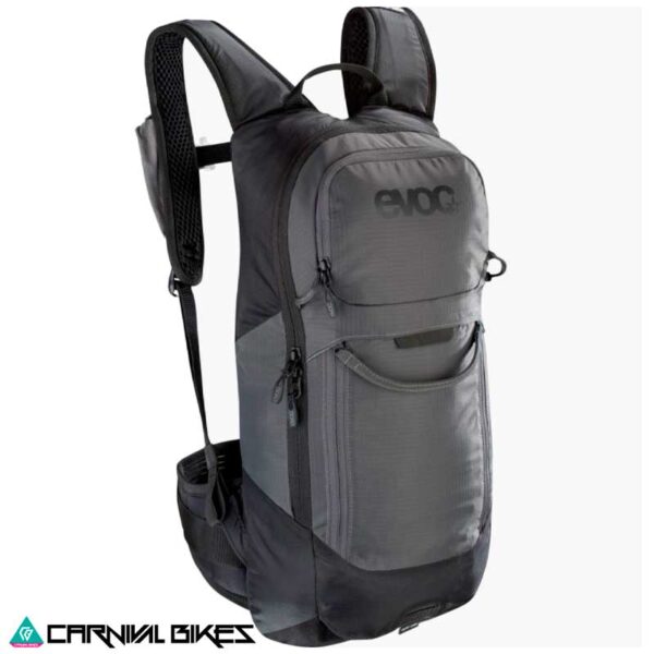 Vista frontal mochila Evoc FR Lite Race 10L gris carbón y negro