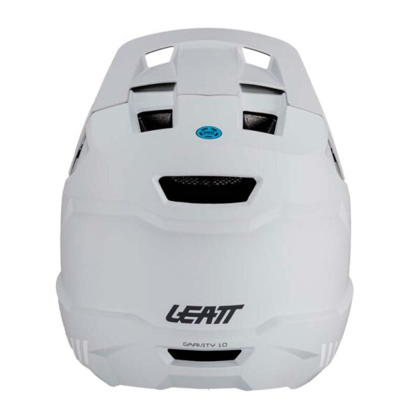 Vista trasera del casco Leatt Gravity V24 Steel. Protección reforzada en la nuca para mayor seguridad en terrenos exigentes.