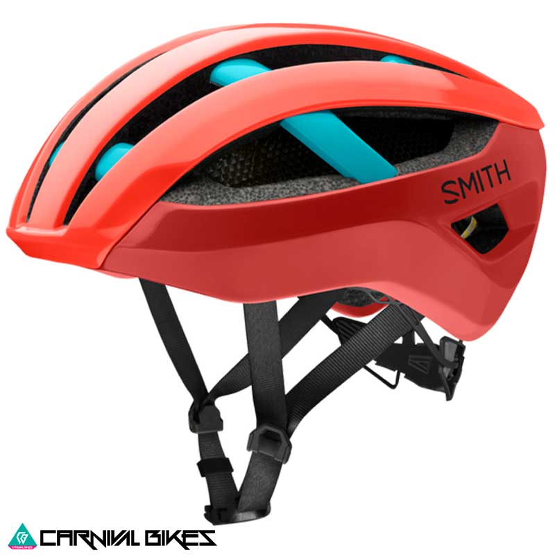 Vista lateral casco Smith Network MIPS color Poppy Terra Storm
