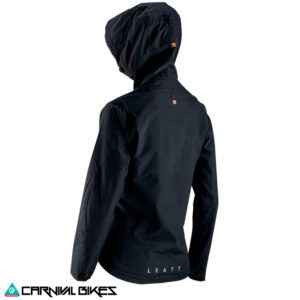 Vista trasera de la chaqueta Leatt MTB Mujer HydraDri 2.0 V23 en color negro. Corte ergonómico, ventilación y detalles reflectantes