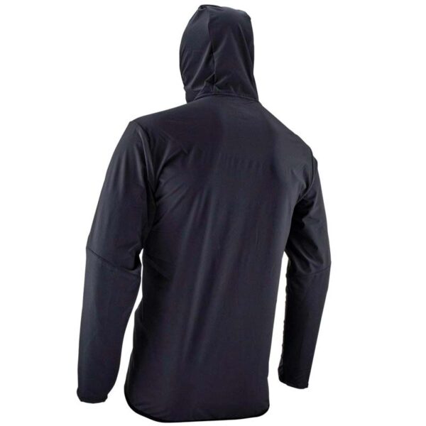 Vista trasera de la chaqueta Leatt MTB Trail 1 en negro. Diseño con ventilación y detalles reflectantes para seguridad
