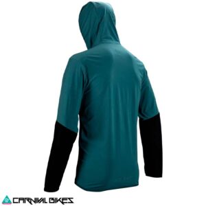 Vista trasera de la chaqueta Leatt MTB Trail 1.0 V25 en color Teal. Diseño técnico, paneles de ventilación y corte ergonómico