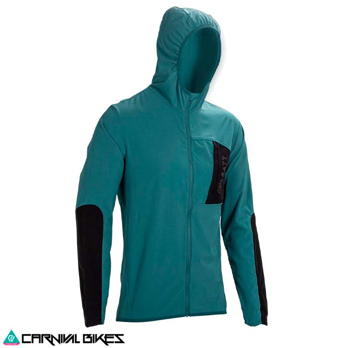 Vista frontal de la chaqueta Leatt MTB Trail 1.0 V25 en color Teal. Ligera, resistente al viento y perfecta para rutas técnicas
