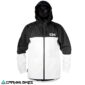 Vista frontal chaqueta TSG cortaviento blanca y negra