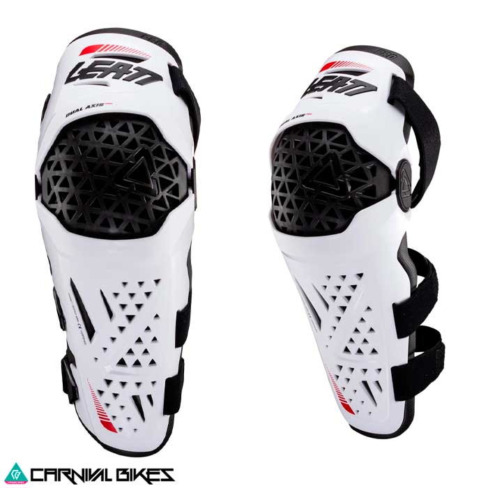 Rodilleras Leatt Dual Axis Pro Blancas – Vistas frontal y lateral