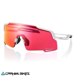 Vista lateral del lente Shimano Equinox blanco mate con lente RIDESCAPE, ideal para ciclismo de ruta en Chile