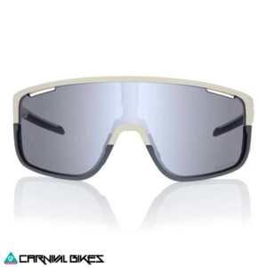 Vista frontal del lente Shimano Pulsar Ivory con lente fotocromático gris para ciclistas de ruta y gravel en Chile